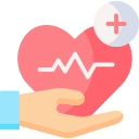Hand holding heart with pulse graph overlayed on heart