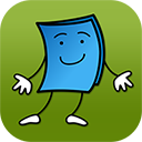 Smiling book with stick arms and legs, the logo for Tumble Books