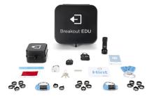 Photo of a complete Breakout EDU kit including all component pieces